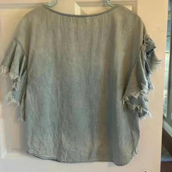 AG Adriano Goldschmied Women's Blue Shannon Denim Ruffle Shirt Top Size S - Picture 6 of 8